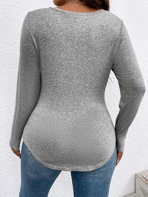 Plus Size V-Neck Long Sleeve T-Shirt - Just Enuff Sexy