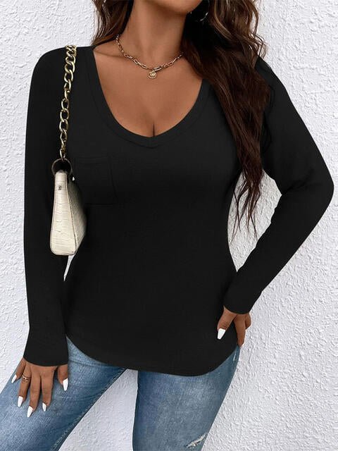 Plus Size V-Neck Long Sleeve T-Shirt - Just Enuff Sexy