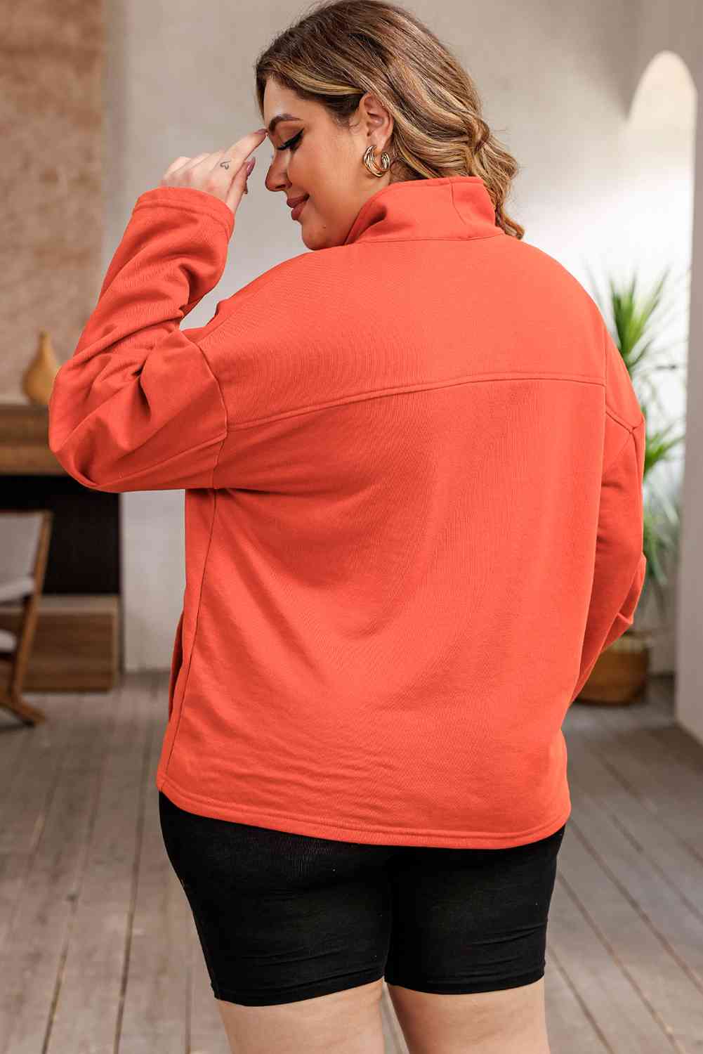 Plus Size Zip-Up Dropped Shoulder Sweatshirt - Just Enuff Sexy