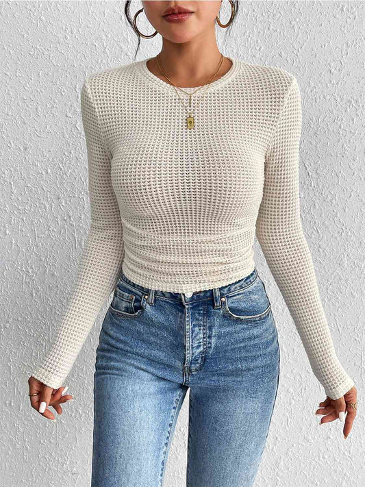 Round Neck Ruched Knit Top - Just Enuff Sexy