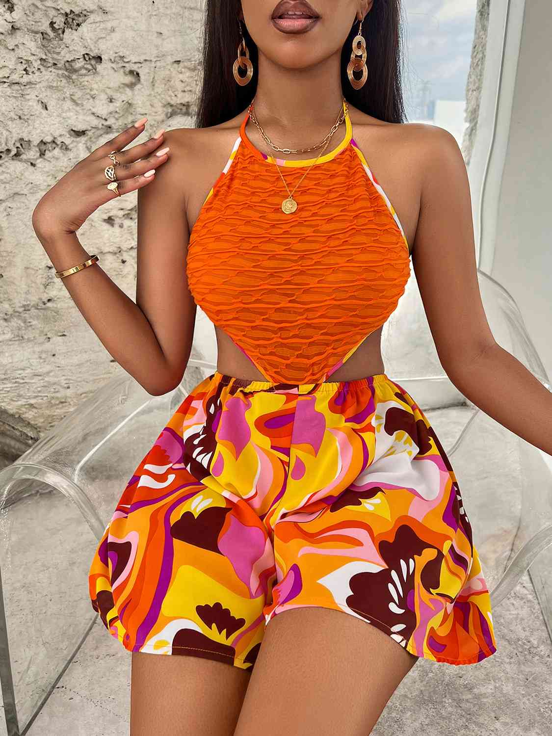 Sleeveless Cutout Printed Mini Dress - Just Enuff Sexy
