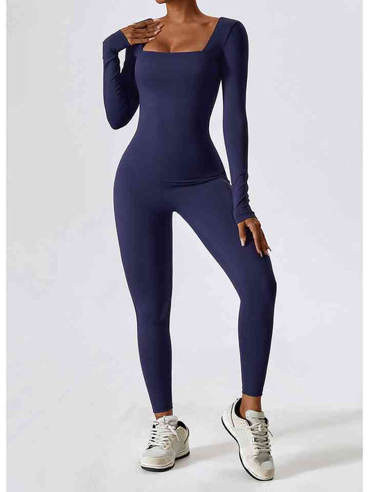 Square Neck Long Sleeve Sports Jumpsuit - Just Enuff Sexy