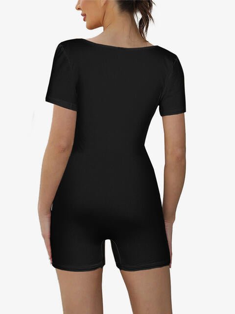 Square Neck Short Sleeve Romper - Just Enuff Sexy