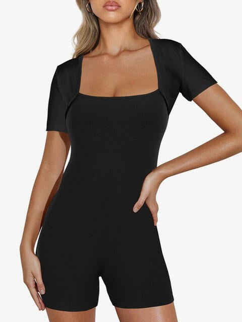 Square Neck Short Sleeve Romper - Just Enuff Sexy