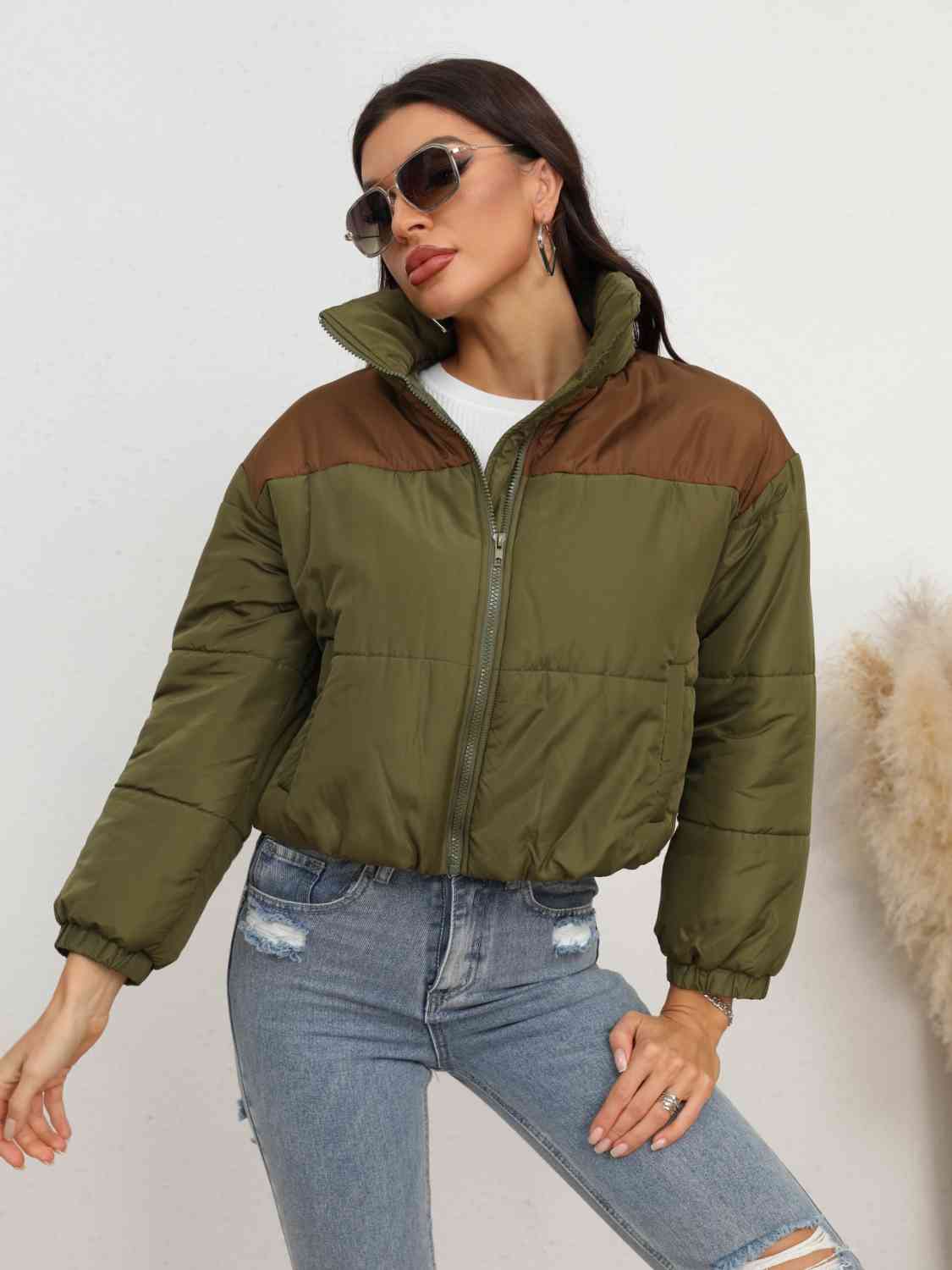 Two-Tone Zip-Up Puffer Jacket - Just Enuff Sexy