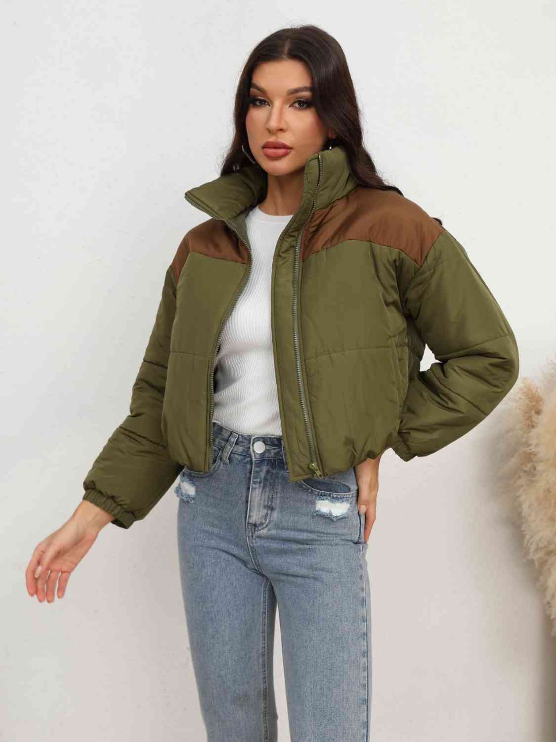 Two-Tone Zip-Up Puffer Jacket - Just Enuff Sexy