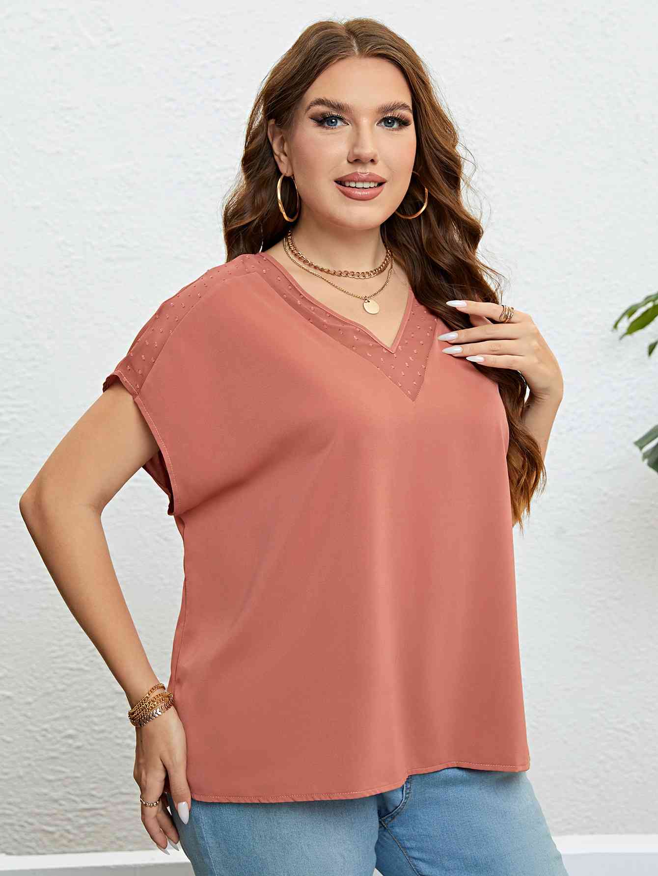 V-Neck Short Sleeve Blouse - Just Enuff Sexy