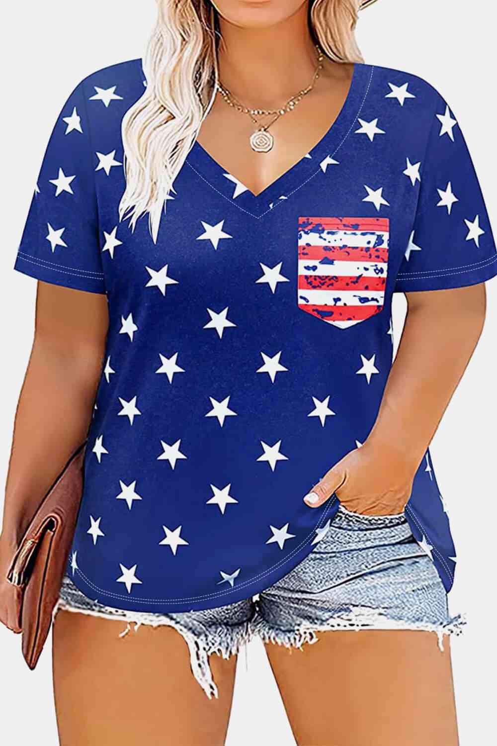 V-Neck Short Sleeve US Flag T-Shirt - Just Enuff Sexy
