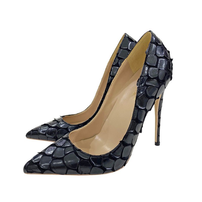 Women's Black Python Pattern Stiletto High Heels - Just Enuff Sexy