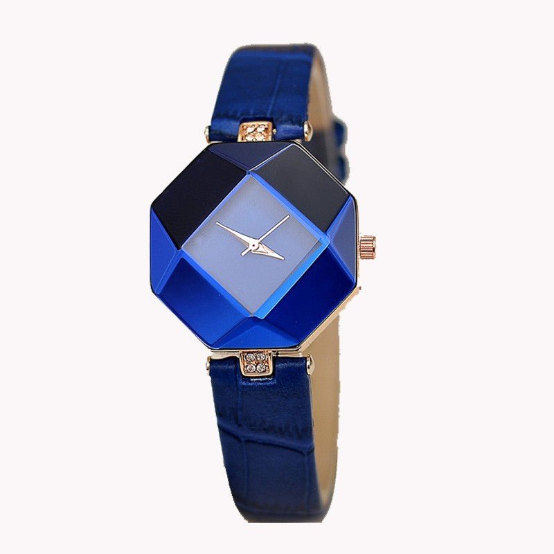 Women's Gem Cut Geometric Crystal Leather Quartz Watch - Just Enuff Sexy
