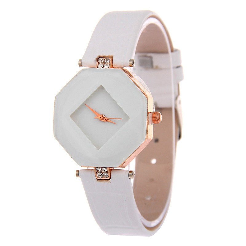 Women's Gem Cut Geometric Crystal Leather Quartz Watch - Just Enuff Sexy