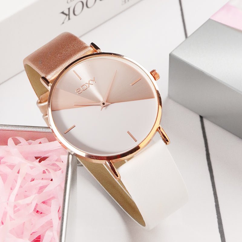 Women's Leather Rose Gold Luxury Watch - Just Enuff Sexy