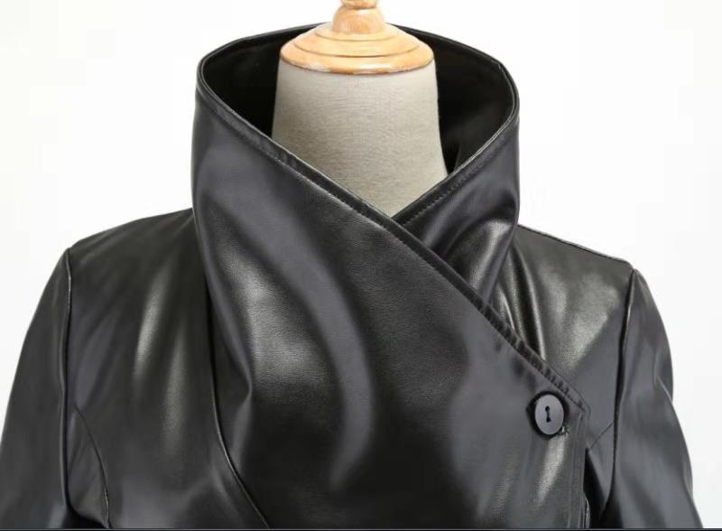 Women's Long Sleeve Lapel Leather PU jacket - Just Enuff Sexy
