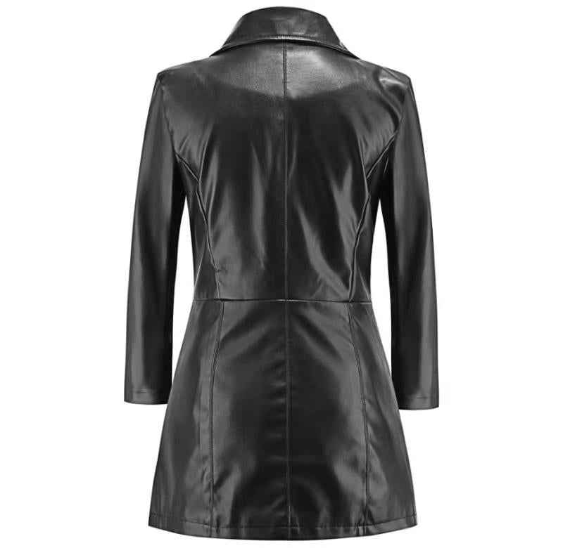 Women's Long Sleeve Lapel Leather PU jacket - Just Enuff Sexy