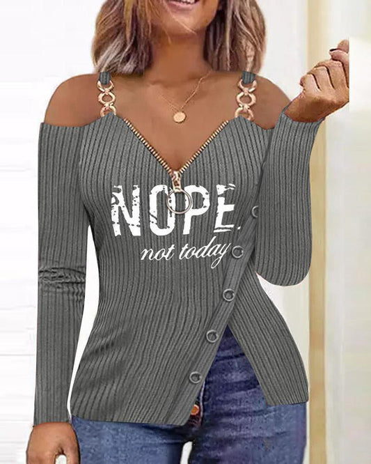 Womens Metal Chain Zipper V Neck Shirt - Just Enuff Sexy
