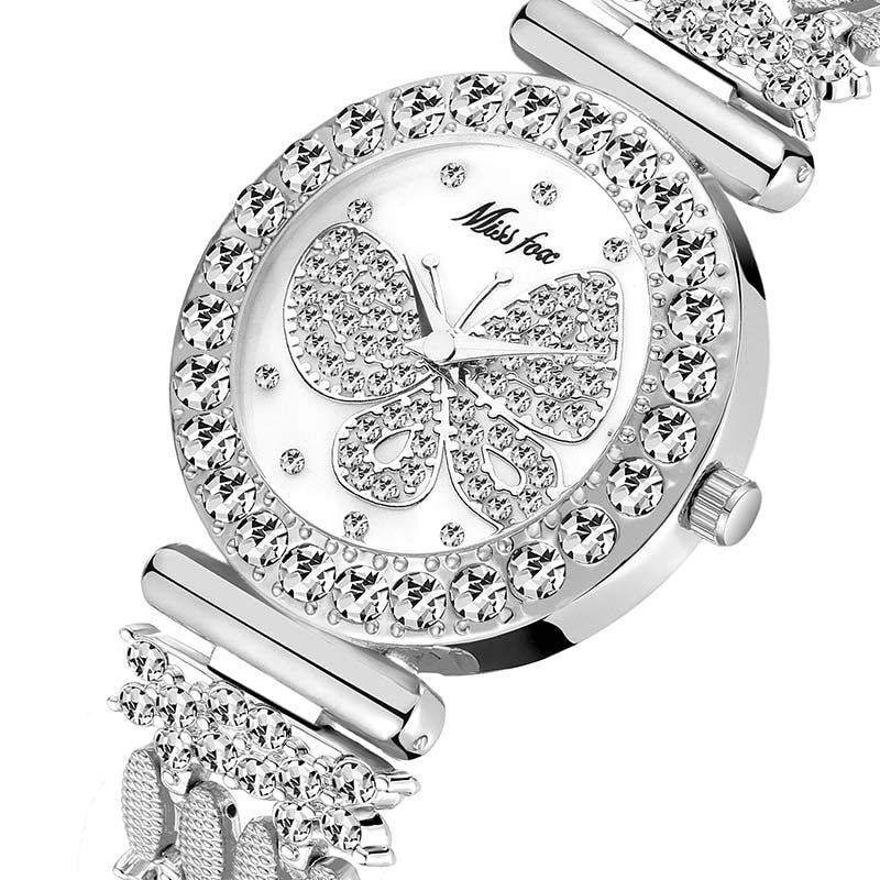 Women's MISSFOX 2030 Butterfly Luxury Brand Diamond 18K Plated Gold Waterproof Watch - Just Enuff Sexy