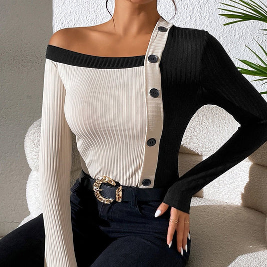 Women's Sexy Long Sleeve Off-shoulder Knitted Shirt - Just Enuff Sexy